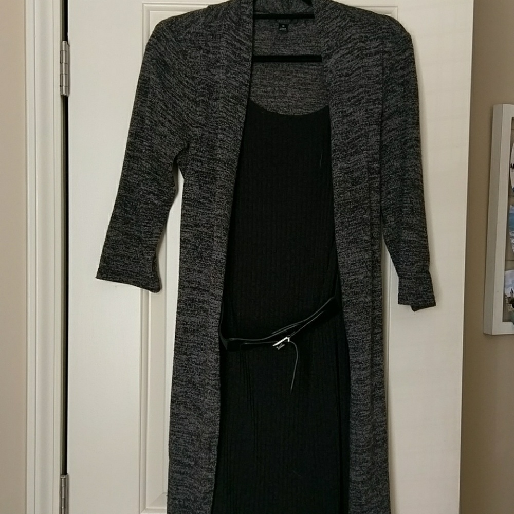 Two-toned belted sweater dress